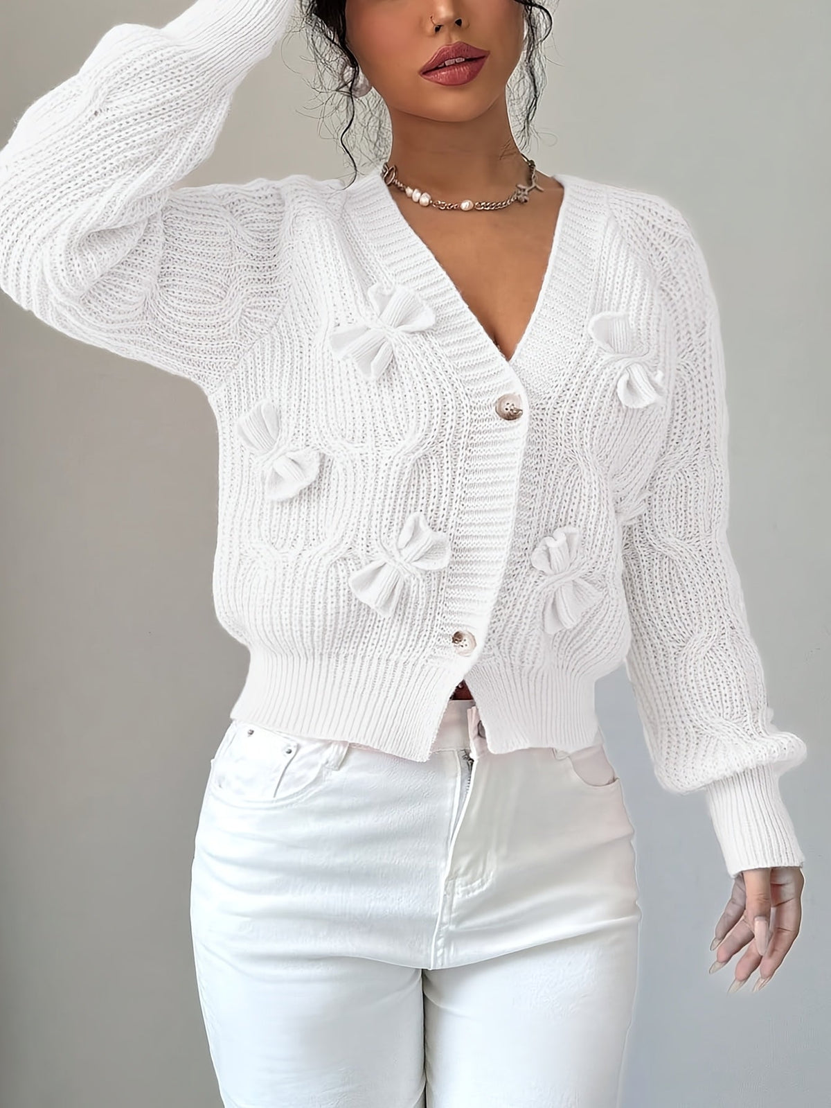 Cute Bow Tie V-Neck Cardigan