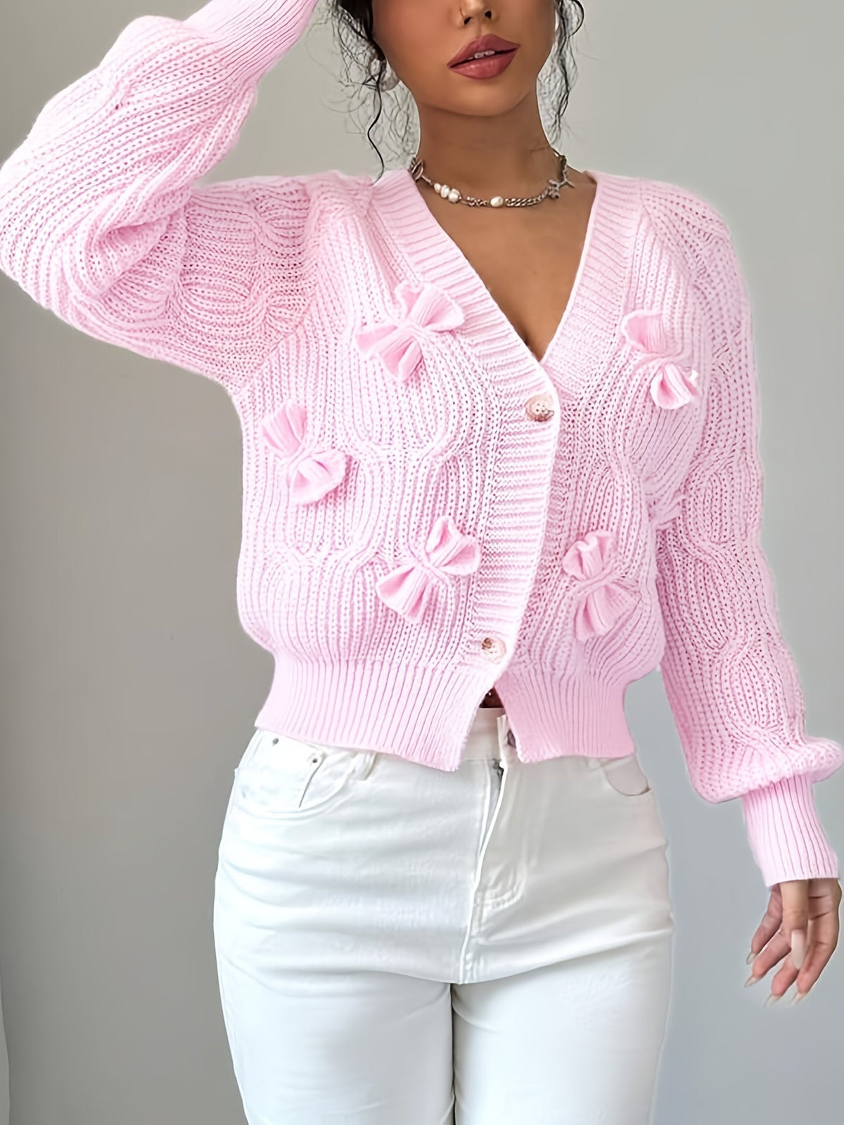 Cute Bow Tie V-Neck Cardigan