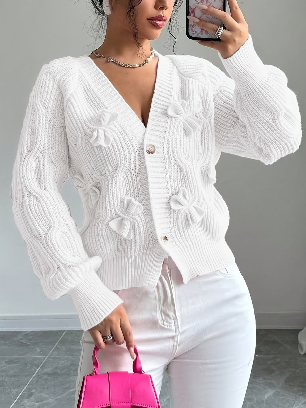 Cute Bow Tie V-Neck Cardigan