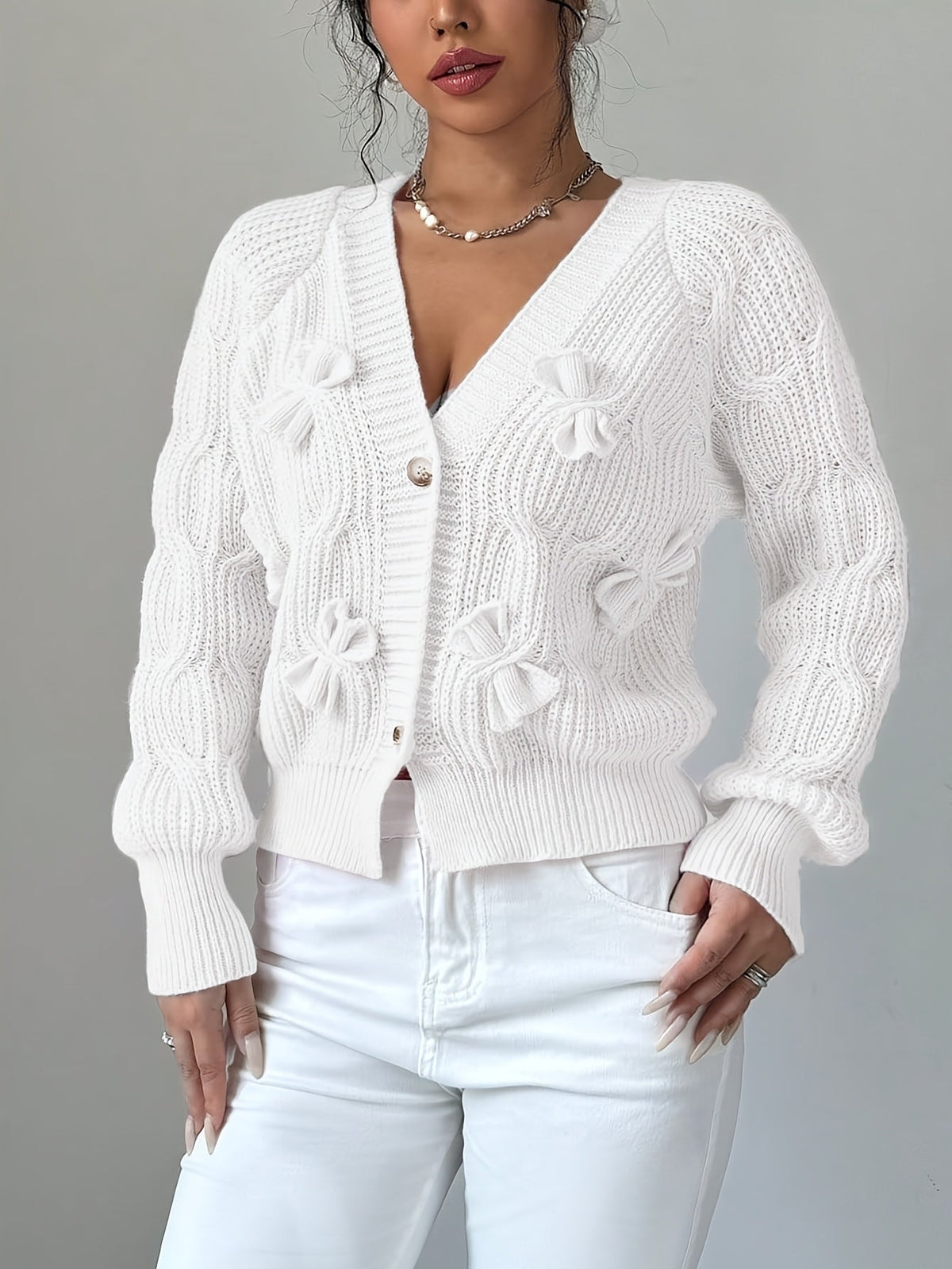 Cute Bow Tie V-Neck Cardigan