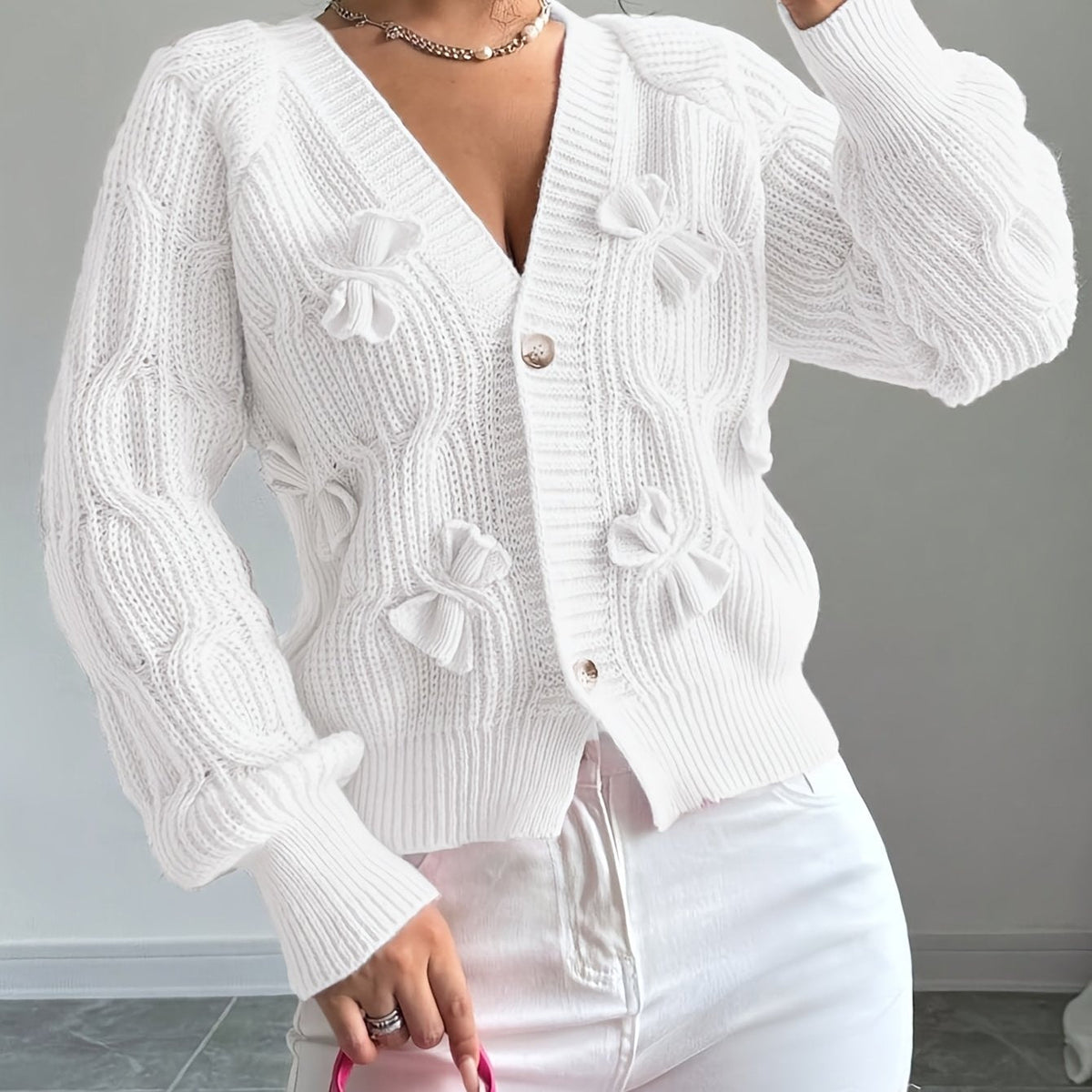 Cute Bow Tie V-Neck Cardigan