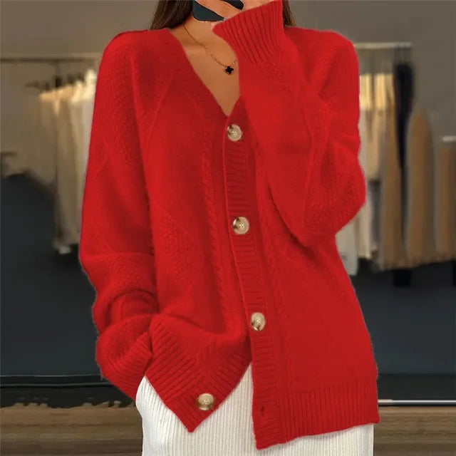Classic Cable Knit V Neck Cardigan