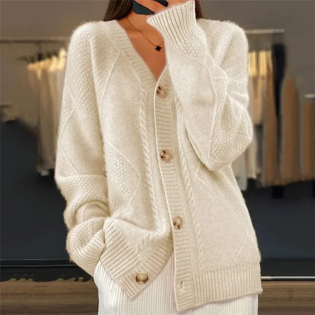 Classic Cable Knit V Neck Cardigan