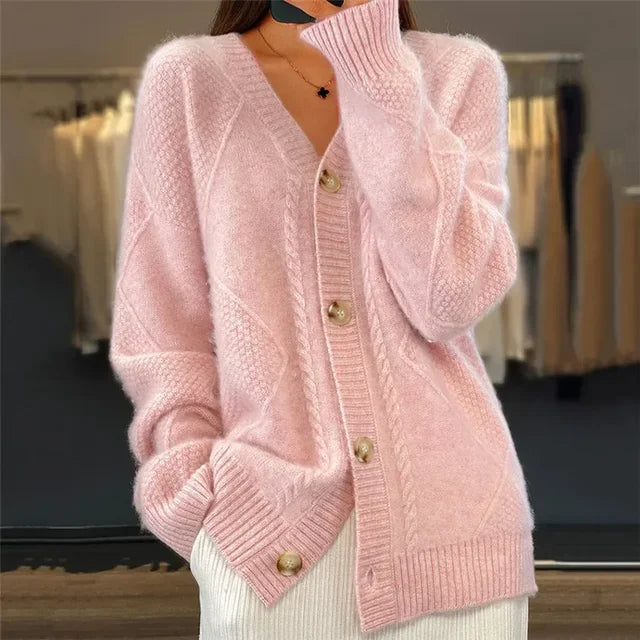 Classic Cable Knit V Neck Cardigan