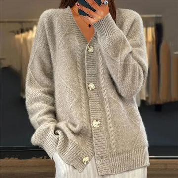 Classic Cable Knit V Neck Cardigan