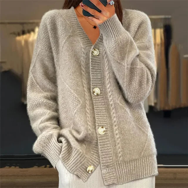 Classic Cable Knit V Neck Cardigan