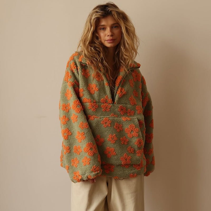 Cozy Floral Half Zip Teddy Jacket
