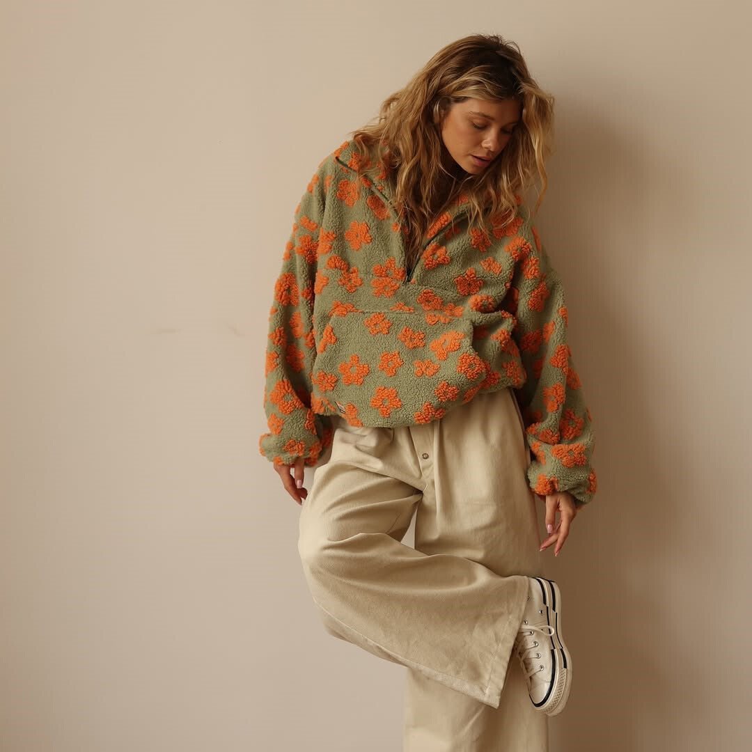 Cozy Floral Half Zip Teddy Jacket