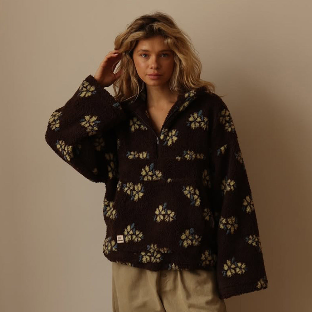 Cozy Floral Half Zip Teddy Jacket