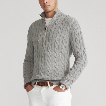 Men's Classic Cotton Cable Knit Half Zip Sweater