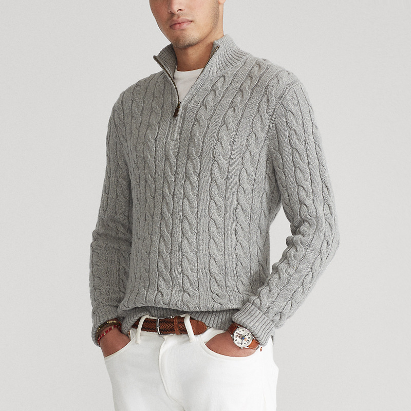 Men's Classic Cotton Cable Knit Half Zip Sweater