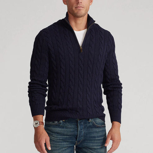 Men's Classic Cotton Cable Knit Half Zip Sweater