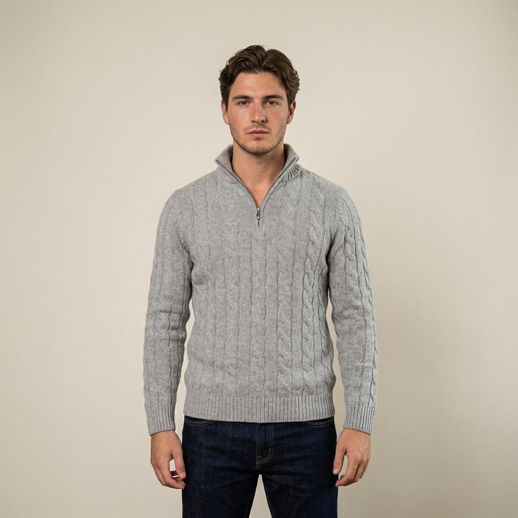 Men's Classic Cotton Cable Knit Half Zip Sweater