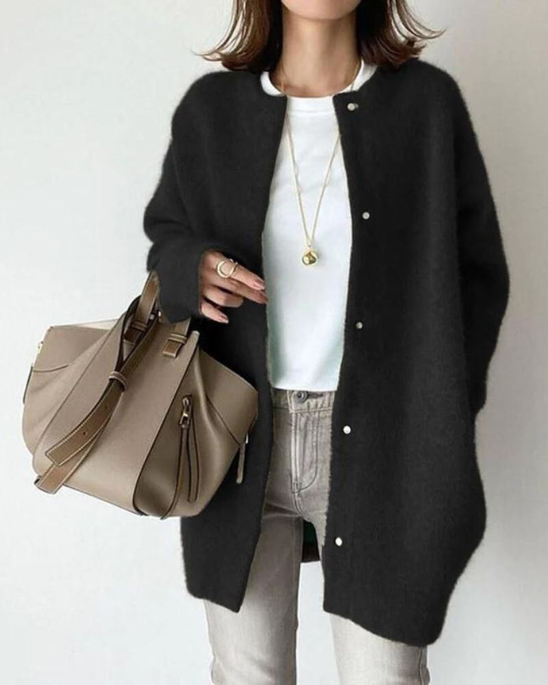 Oversized Fluffy Snap Front Knit Cardigan