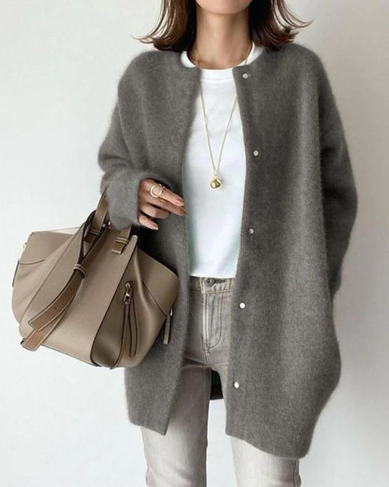 Oversized Fluffy Snap Front Knit Cardigan