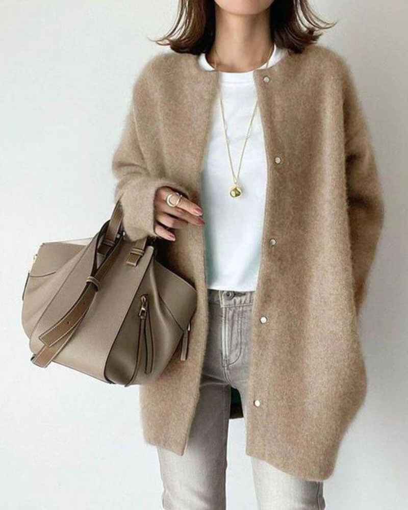Oversized Fluffy Snap Front Knit Cardigan