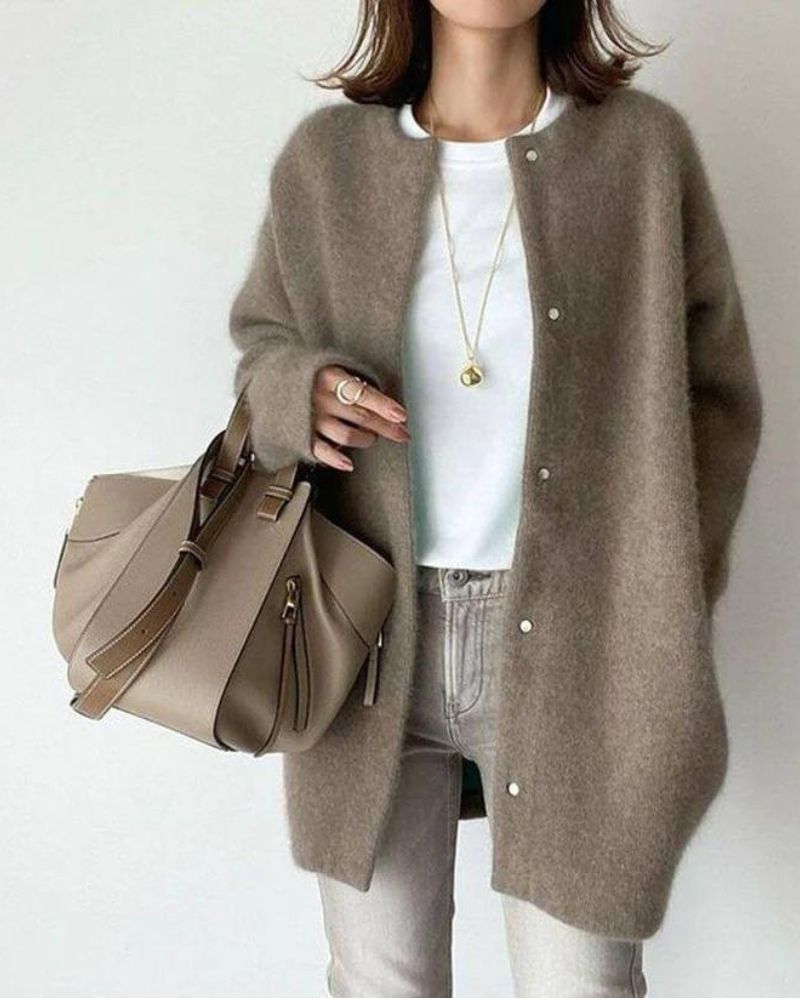 Oversized Fluffy Snap Front Knit Cardigan
