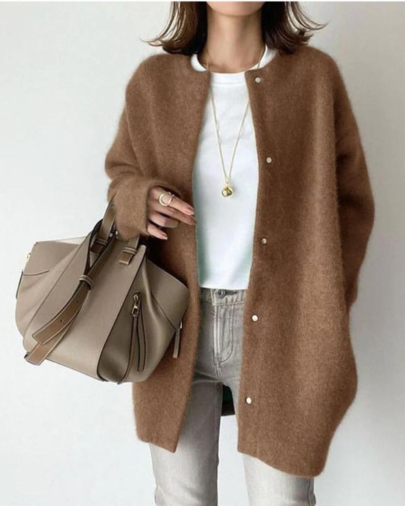 Oversized Fluffy Snap Front Knit Cardigan