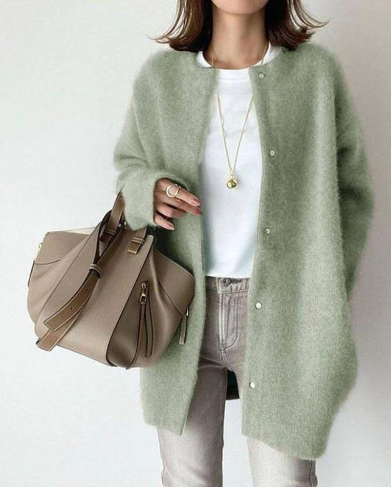 Oversized Fluffy Snap Front Knit Cardigan
