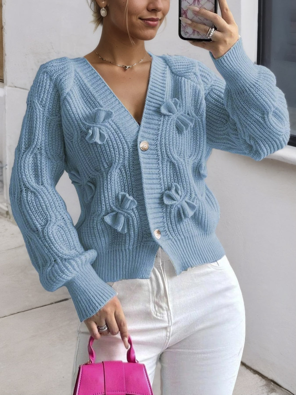 Cute Bow Tie V-Neck Cardigan