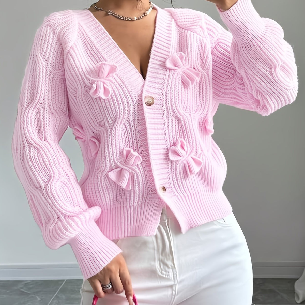 Cute Bow Tie V-Neck Cardigan