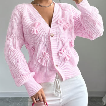 Cute Bow Tie V-Neck Cardigan