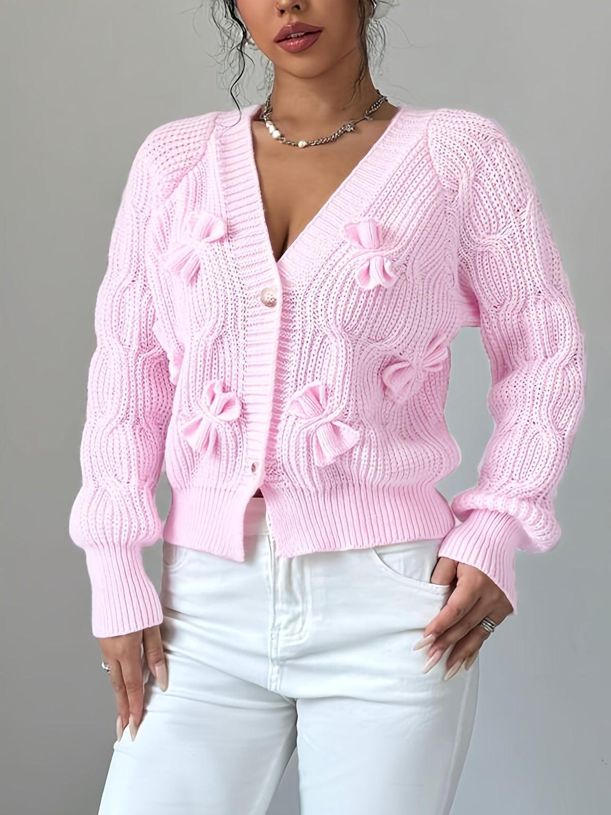Cute Bow Tie V-Neck Cardigan