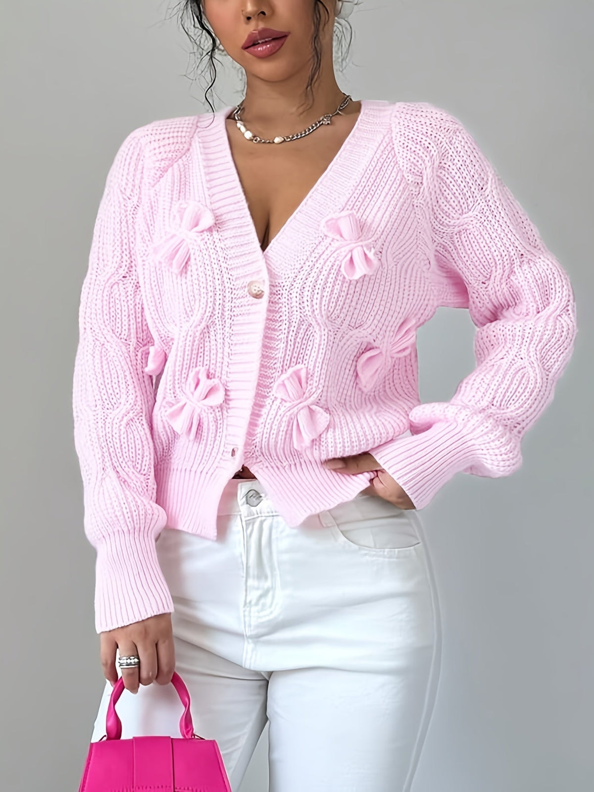 Cute Bow Tie V-Neck Cardigan