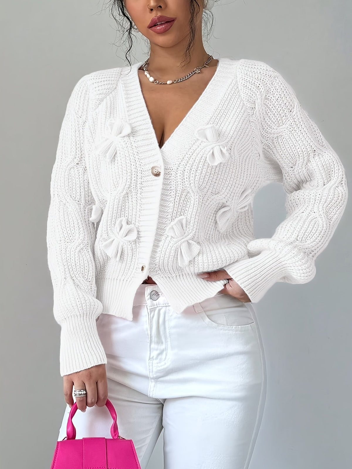 Cute Bow Tie V-Neck Cardigan