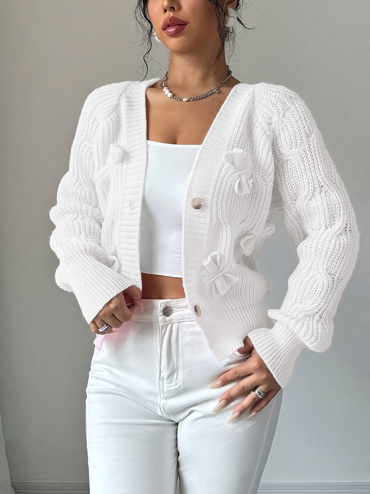 Cute Bow Tie V-Neck Cardigan